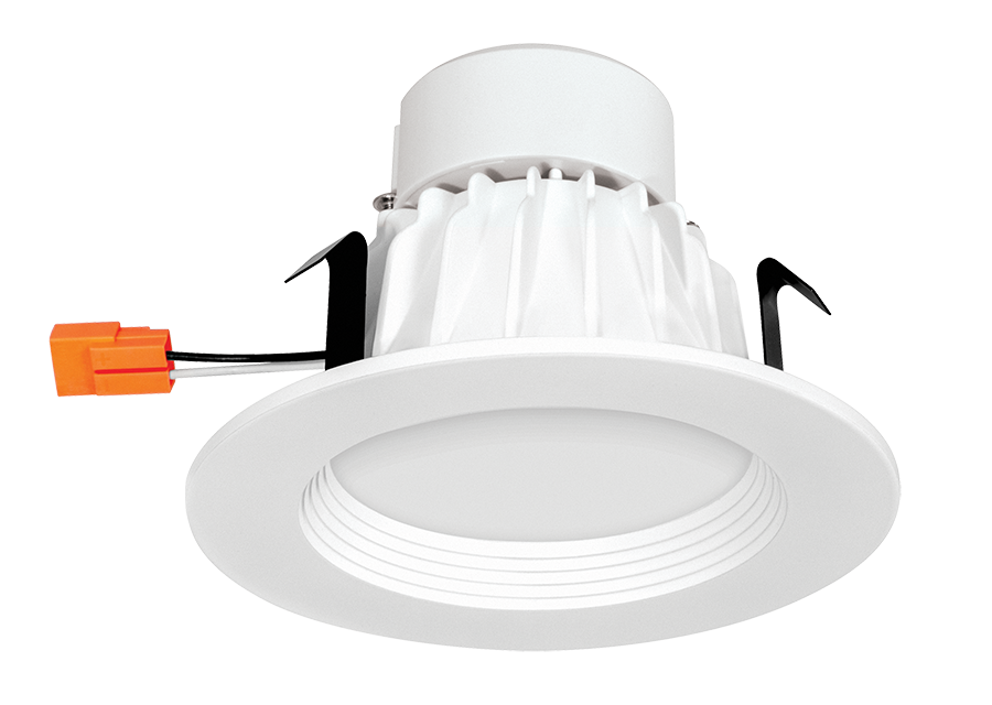 Rab DLED4R9YN 9 watt LED Round Downlight Retrofit Fixture, 4" diameter, Frosted Acrylic lens, Medium (E26) base socket adapter, 3500K, 732 lumens, 50,000hr life, 120 volt, White Finish