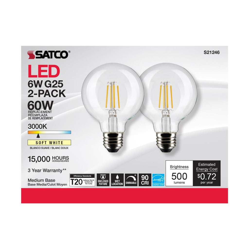 Satco 6G25/LED/CL/930/120V/2PK S21246 6 Watt G25 LED - Lighting Supply Guy
