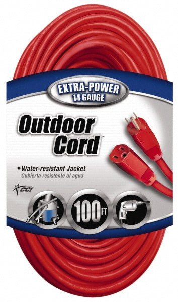 Southwire 2409SW8804 100', 14/3 Gauge/Conductors, Red Indoor & Outdoor Extension Cord - Lighting Supply Guy