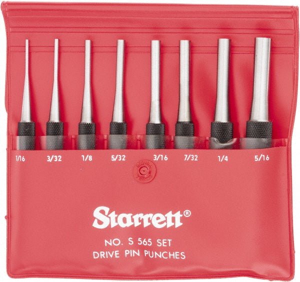 Starrett 52587 Pin Punch Set: 8 Pc, 0.0625 to 0.25" - Lighting Supply Guy