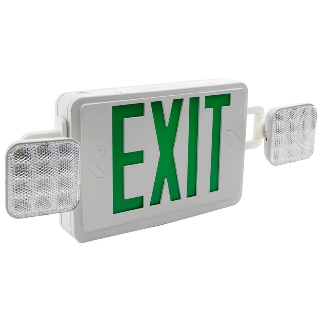 Sylvania 60760 EXITCOMBO1AGDVTHSUWHEM Green Lettering Combination LED Exit/Emergency Light Fixture - Lighting Supply Guy