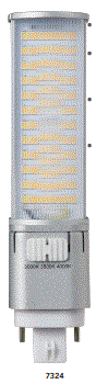 Light Efficient Design LED-7324-FC1-G4, 9W PL TYPE LED 4-PIN/G2Q-GX24Q BASE =42W CFL 120V-277VAC HYBRID TYPE A-BALLAST COMPATIBLE/ TYPE B-BALLAST BYPASS HORIZONTAL DIRECTIONAL BURN CCT SELECTABLE 3000K/3500K/4000K CRI&gt;80+ 1400LM OPEN FIXTURE RATED 50000HRS L 5.7" D 1.3"