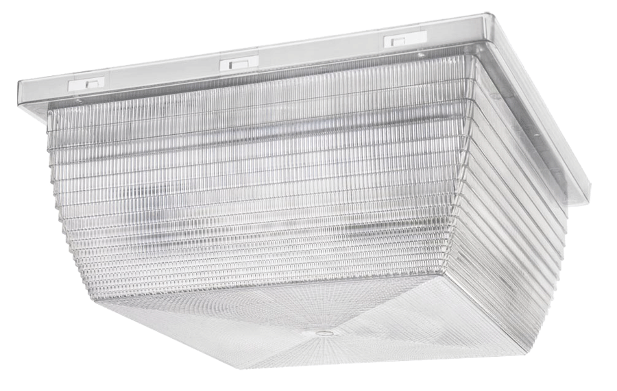 Rab VAN4F-42QT  Vandalproof Fixture, 12" x 5-1/4" tall, Ceiling mount, Clear Polycarbonate Refractor, w/ 42W CFL, 1800 lumens, 12,000hr life, 120-277 volt, White Finish