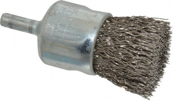 Weiler 10023 End Brushes: 1" Dia, Stainless Steel, Crimped Wire - Lighting Supply Guy