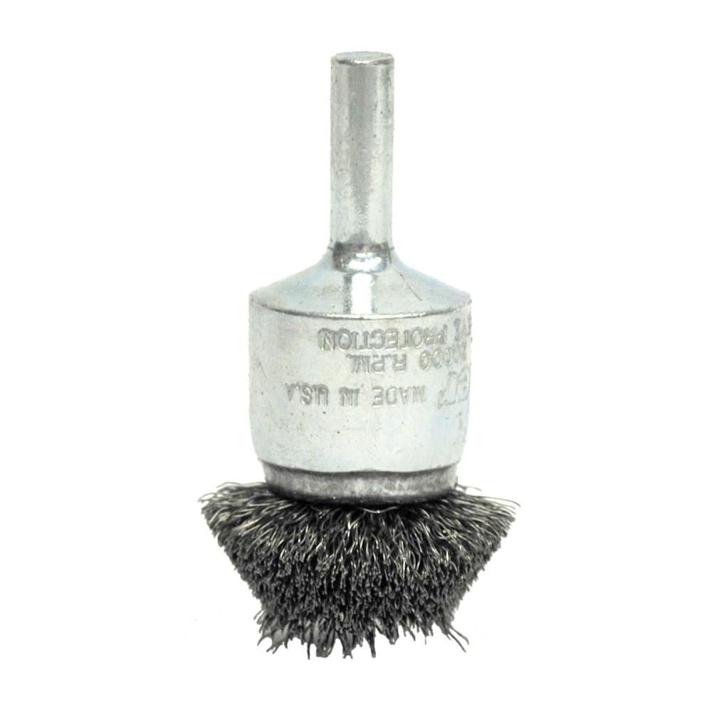 Weiler 10076 End Brushes: 1 - 1/4" Dia, Steel, Crimped Wire - Lighting Supply Guy