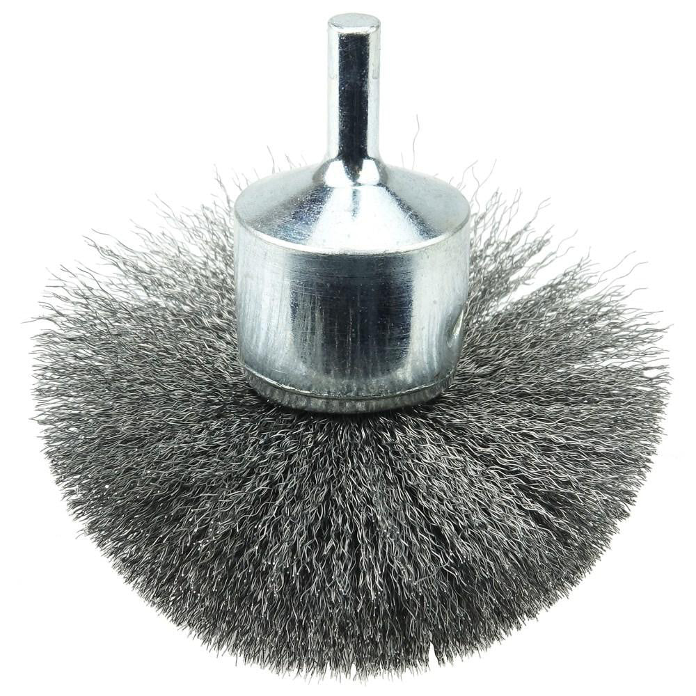 Weiler 10150 End Brushes: 3" Dia, Steel, Crimped Wire - Lighting Supply Guy