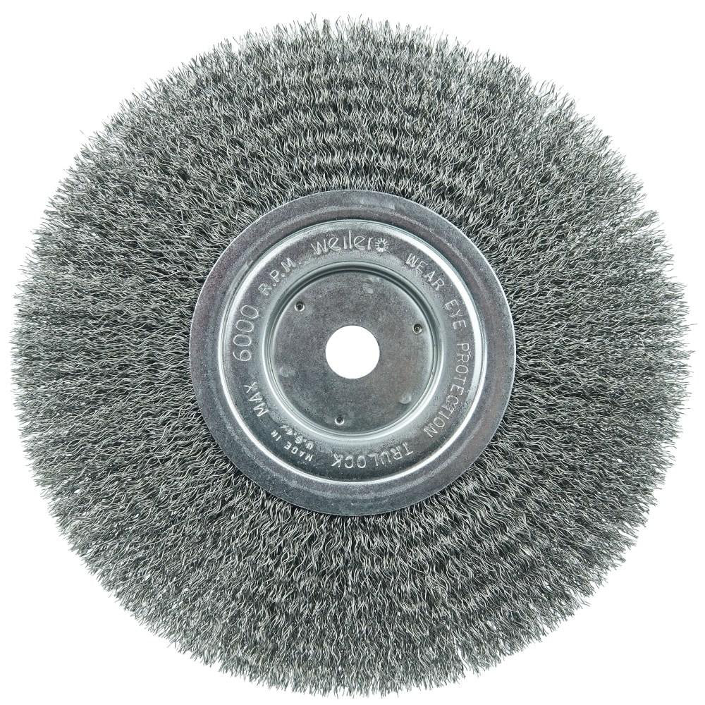 Weiler 1165 Wheel Brush: 8" Wheel Dia, 1/2" Face Width, 0.0118" Wire Dia, Crimped - Lighting Supply Guy