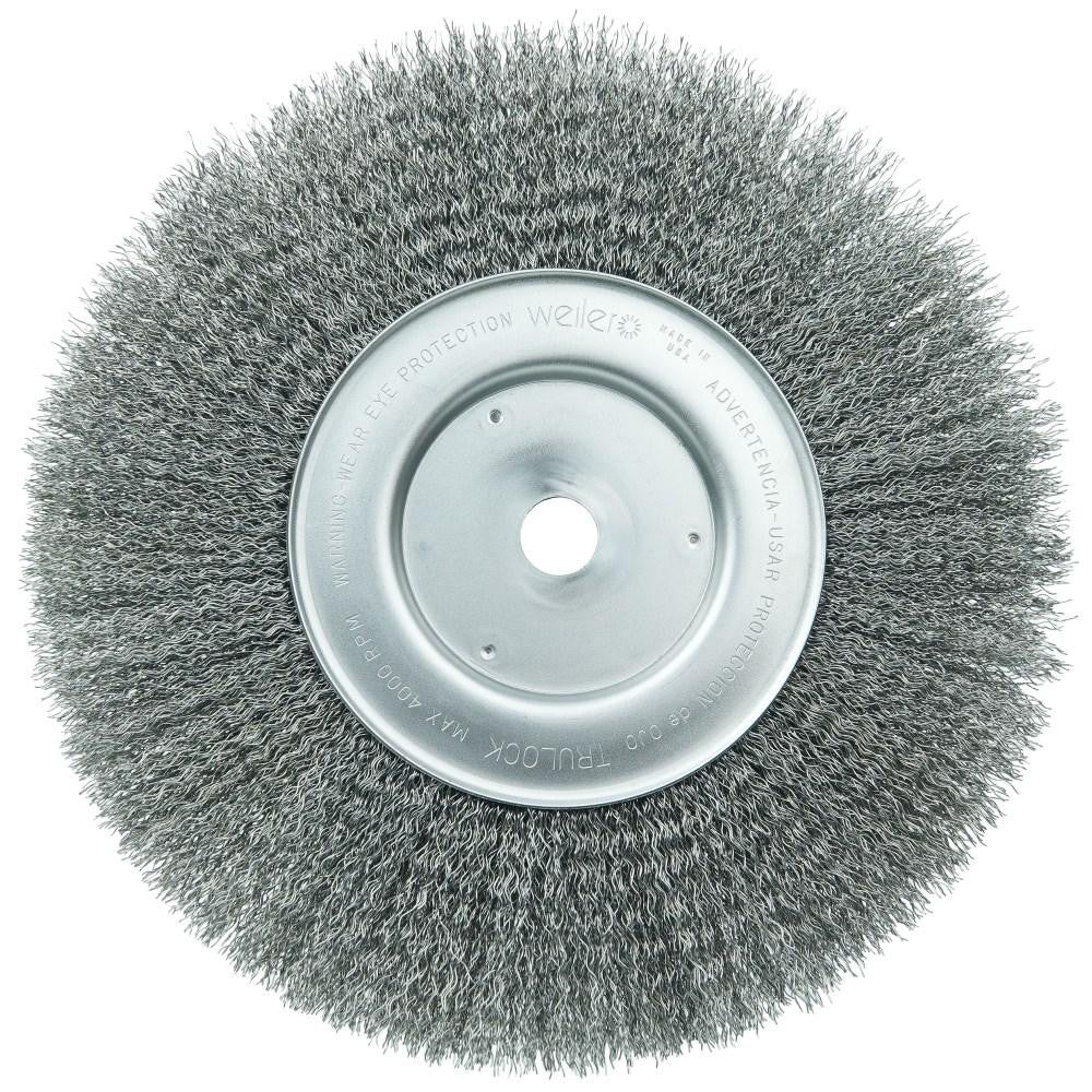 Weiler 1258 Wheel Brush: 10" Wheel Dia, 3/4" Face Width, 0.0140" Wire Dia, Crimped - Lighting Supply Guy