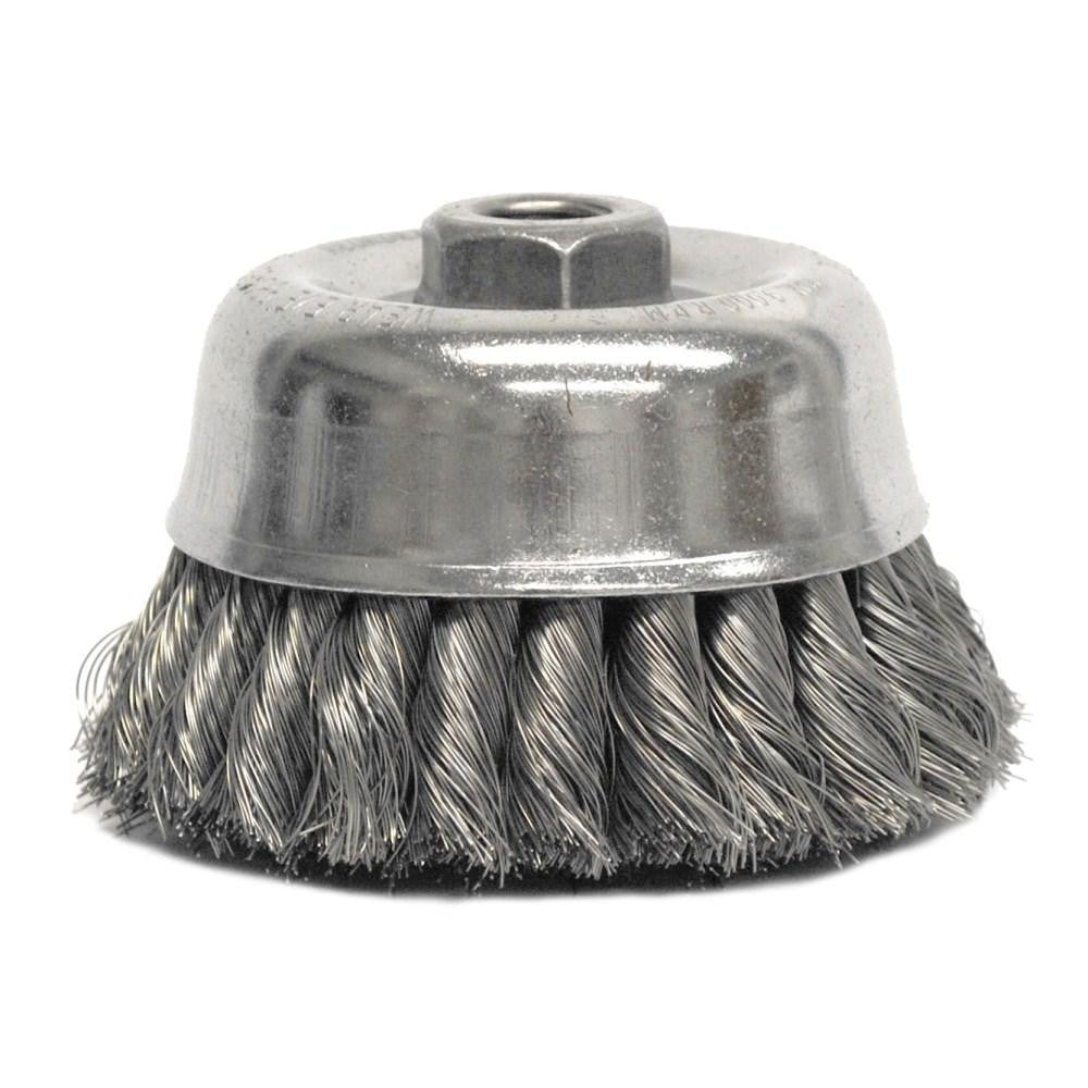 Weiler 12756 Cup Brush: 4" Dia, 0.014" Wire Dia, Steel, Knotted - Lighting Supply Guy