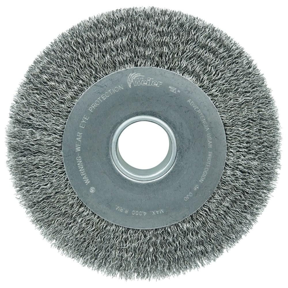 Weiler 3200 Wheel Brush: 10" Wheel Dia, 1 - 5/8" Face Width, 0.0140" Wire Dia, Crimped - Lighting Supply Guy