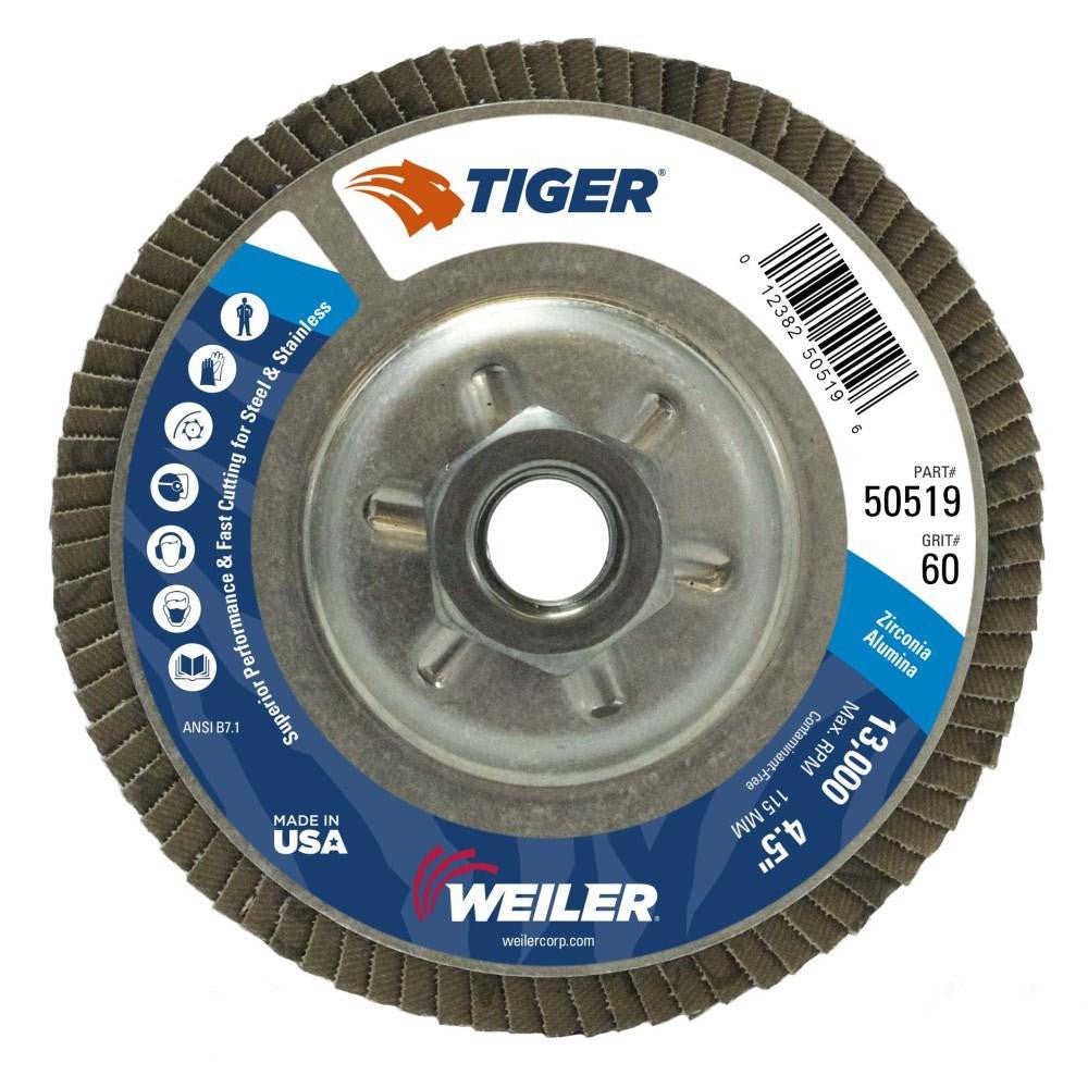 Weiler 50519 Flap Disc: 4 - 1/2" Dia, 60 Grit, Zirconia Alumina, Type 29 - Lighting Supply Guy