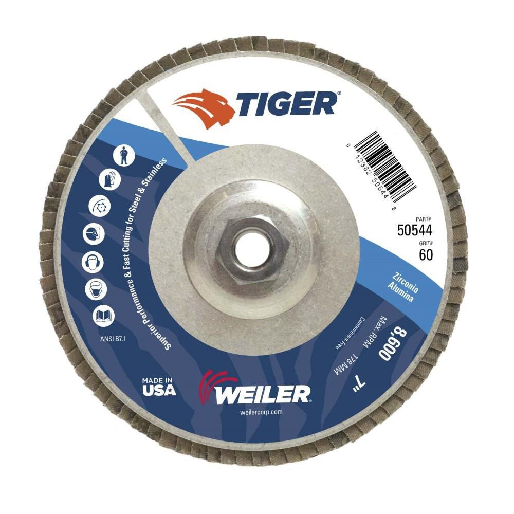 Weiler 50544 Flap Disc: 7" Dia, 60 Grit, Zirconia Alumina, Type 29 - Lighting Supply Guy