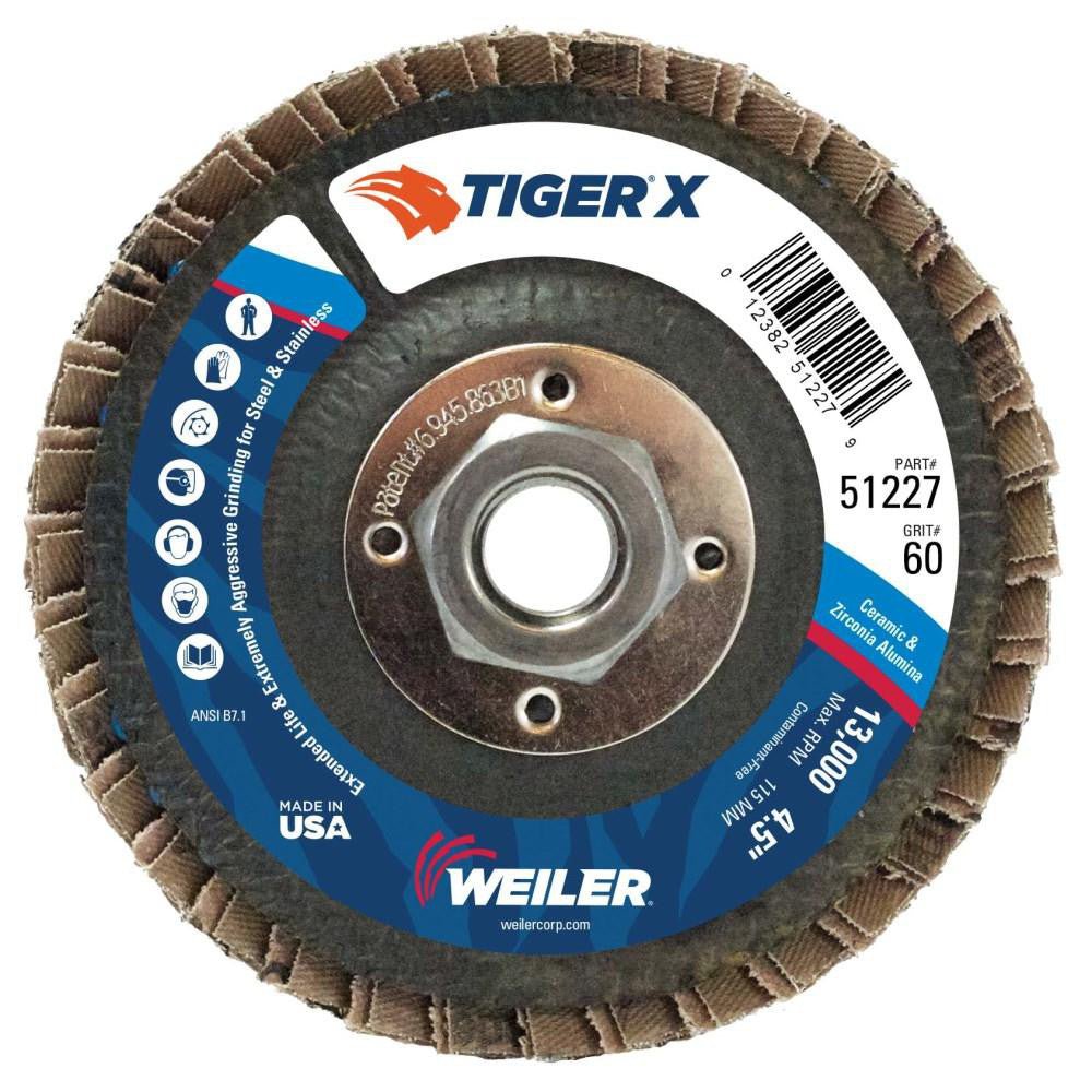 Weiler 51227 Flap Disc: 4 - 1/2" Dia, 60 Grit, Ceramic Zirconia Alumina Blend, Type 27 - Lighting Supply Guy