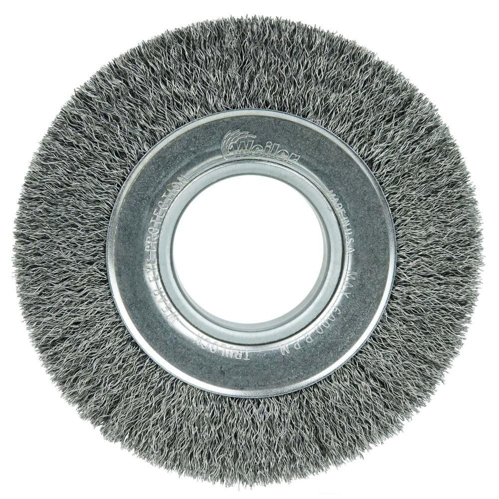 Weiler 6070 Wheel Brush: 6" Wheel Dia, 1" Face Width, 0.0118" Wire Dia, Crimped - Lighting Supply Guy