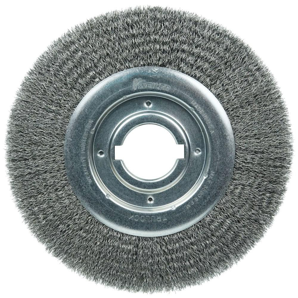 Weiler 6150 Wheel Brush: 10" Wheel Dia, 1 - 1/8" Face Width, 0.0118" Wire Dia, Crimped - Lighting Supply Guy