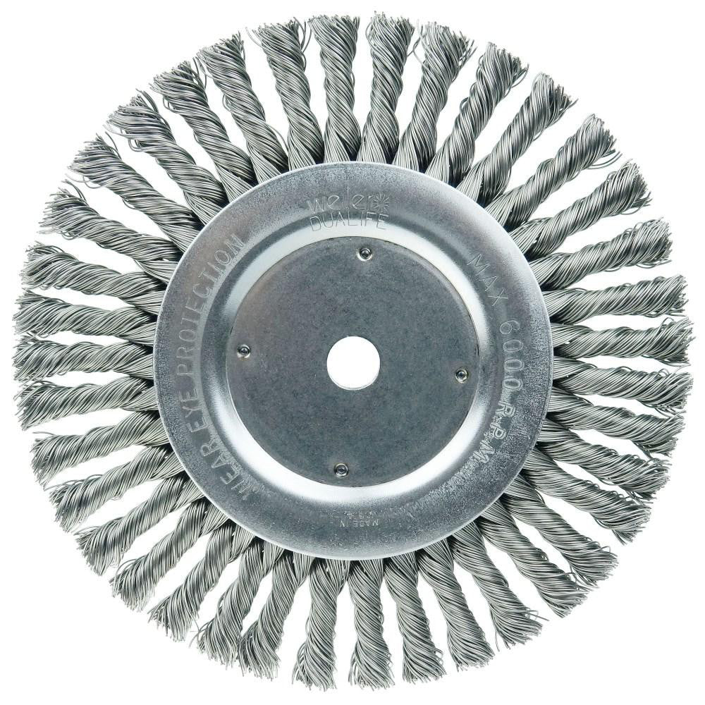 Weiler 8615 Wheel Brush: 8" Wheel Dia, 1/2" Face Width, 0.0230" Wire Dia, Knotted - Lighting Supply Guy