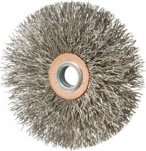 Weiler 90314 Wheel Brush: 3" Wheel Dia, 1/2" Face Width, 0.0140" Wire Dia, Crimped - Lighting Supply Guy