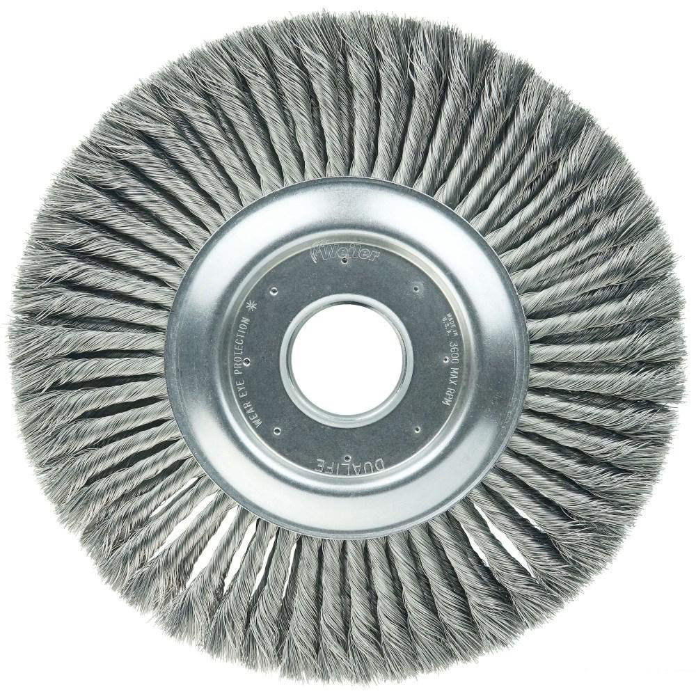 Weiler 9530 Wheel Brush: 12" Wheel Dia, 1 - 1/4" Face Width, 0.0160" Wire Dia, Knotted - Lighting Supply Guy