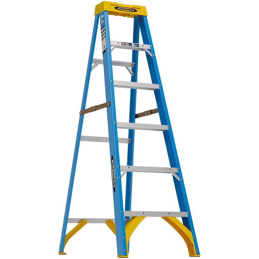 Werner 6006 5 Step Fiberglass Foldable Step Ladder: Type I 250 lb Capacity 6' Height - Lighting Supply Guy