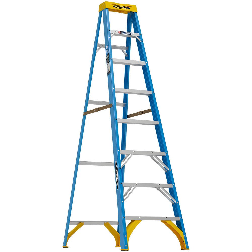 Werner 6008 7 Step Fiberglass Foldable Step Ladder: Type I 250 lb Capacity 8' Height - Lighting Supply Guy