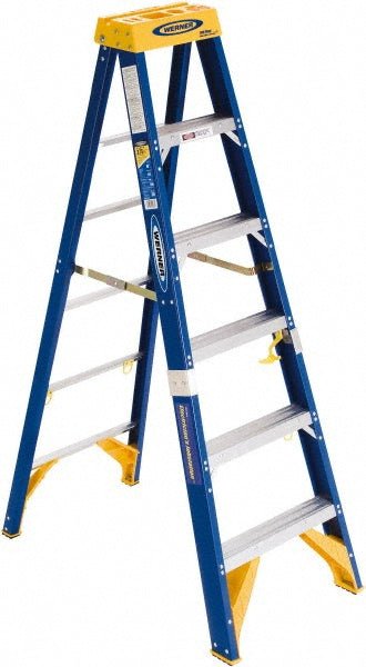 Werner OBEL06 6 Step Fiberglass Foldable Step Ladder: Type IAA 375 lb Capacity 6' Height - Lighting Supply Guy