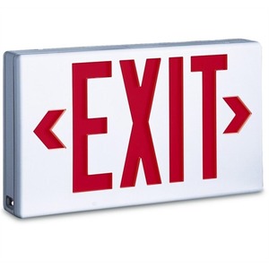 TCP 22743  Red Lettering LED Exit Sign Fixture, Universal Mount, Battery Backup, 120/277 volt, White Polycarbonate Housing