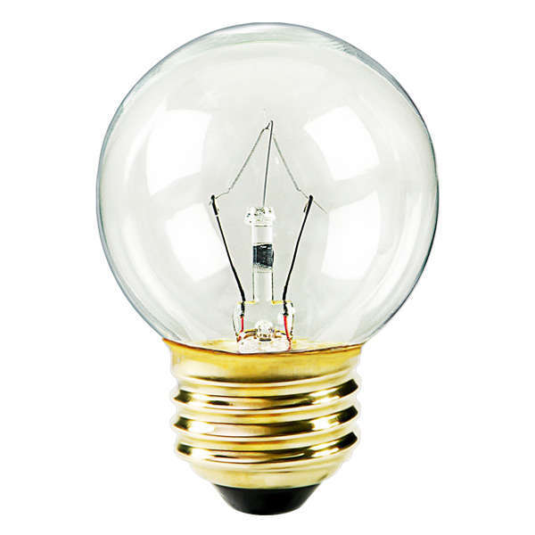 Satco S3838 Clear 25 watt G16.5 Globe Lamp, Medium (E26) base, 220 lumens, 1,500hr life, 120 volt, Dimming