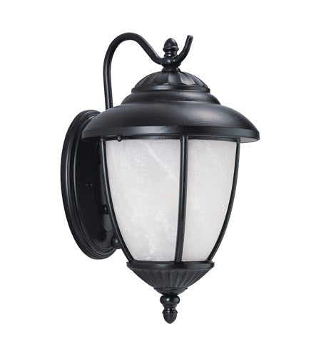 Seagull 84049-12  1-Light LED Outdoor Wall Lantern Fixture, 8" x 13.25" tall, Swirled Marbleize Glass lens, w/out 100W Max. A19 Medium (E26) base lamp, Black Finish
