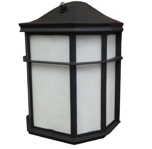 US Green L/WMLN/12/X1PH/830/F001 12 watt LED Wall Lantern Fixture, White Frosted Glass lens, 3000K, 930 lumens, 35,000hr life, 120 volt, Black Finish, Photocell, Non-dimmable. *Discontinued*