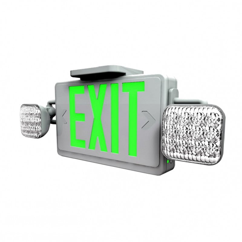 Westgate XT-CL-GW-EM Green Letterting Combination LED Exit/Emergency Light Fixture, Universal Mount, Battery Back Up, White Housing