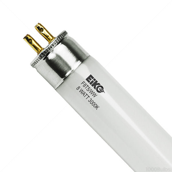 Eiko 15512 F8T5/WW 8 watt T5 Linear Fluorescent Lamp, 12" length, Mini Bi-Pin (G5) base, 3000K, 410 lumens, 7,500hr life
