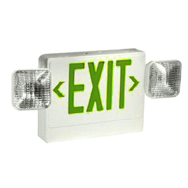 TCP 20785  Green Lettering 2-Head LED Adjustable Exit/Emergency Combo Fixture, Wall or Ceiling Mount, 120/277 volt, White Housing