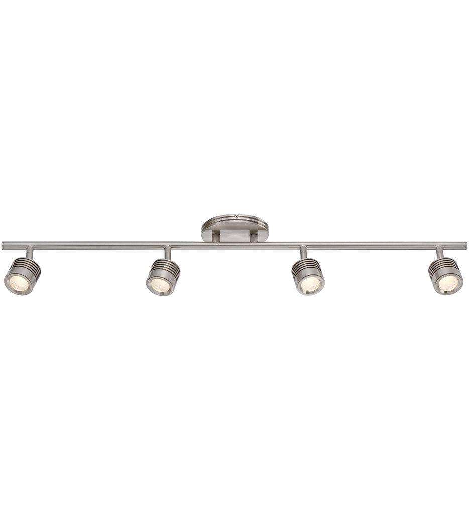 WAC TK-49534-BN 4-Light Fixed Rail Track Fixture, Adjustable Heads, Wall or Ceiling Mount, Metal Shade, 3000K, 1500 lumens, 60,000hr life, 120-277 volt, Dimming, Brushed Nickel Finish, Damp Location Rated, Title 24 Compliant