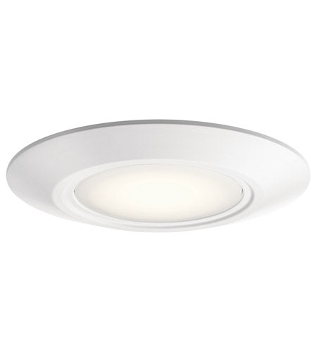 Kichler 43855WHLED30T  12.5 watt LED Downlight Ceiling Fixture, 6.5" x 1.25" tall, Polycarbonate lens, Integrated 3000K, 850 lumens, 40,000hr life, 120 volt, Dimming, White Finish, Wet Location Rated, Title 24 Compliant