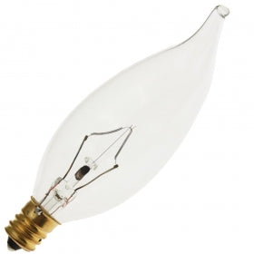 Import 60CFC/CL/130V Clear 60 watt CA10 Flame Tip Lamp, Candelabra (E12) base, 190 lumens, 2,500hr life, 130 volt