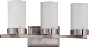 Sunset F2863-80-LED-JA8 3-Light LED Vanity Fixture, 20" x 6" x 9-1/2" tall, Wall Mount, Frosted Cylinder Glass, w/out 24W Max. Lamps, 3000K, 1740 lumens, 50,000hr life, 120 volt, Dimming, Bright Satin Nickel Finish, Damp Location Rated