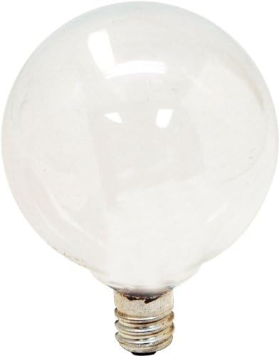 GE 44723 60GC/W White 60 watt G16.5 Globe Lamp, Candelabra (E12) base, 530 lumens, 1,500hr life, 120 volt