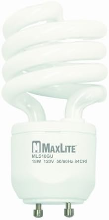 Maxlite 11281 MLS18GU/WW 18 watt Self-Ballasted Spiral Compact Fluorescent Lamp, Bi-Pin (GU24) base, 2700K, 1250 lumens, 10,000hr life, 120 volt, Non-dimmable. Not for sale in California: Not Title 20 Compliant. *Discontinued*