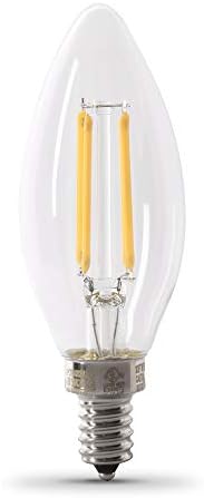Feit CTC40/950CA/FIL/6 3.3 watt B10 LED Flame Tip Filament Lamp to replace 40W Inc., Candelabra (E12) base, 5000K, 300 lumens, 15,000hr life, 120 volt, Dimming, Title 20/24