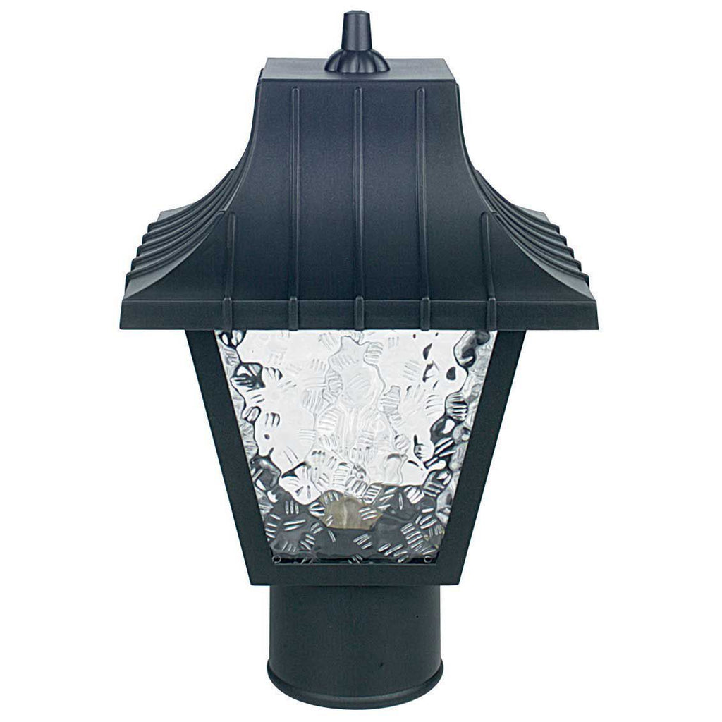 Sunset F4380-31 1-Light Lantern Post Top Decorative Fixture, 8" Square x 11-1/2" tall, Polypropylene Plastic, Clear Flemish Lens, w/out 60W Medium (E26) lamp, Black Finish *Discontinued*