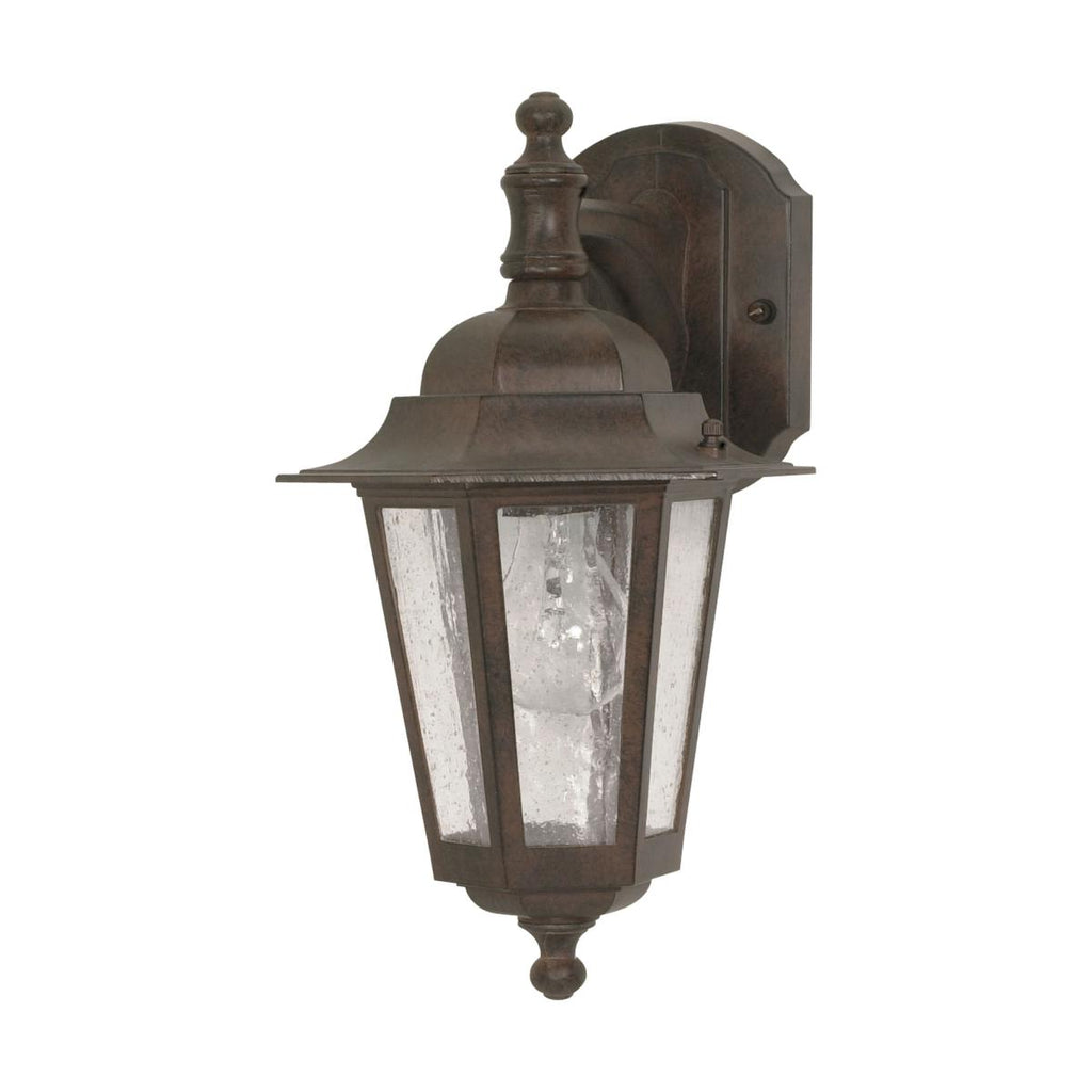Nuvo 60-989 1-Light Outdoor Wall Lantern, 9-1/4" x 7" x 13" Tall, Medium (E26) Base, 120 Volt, Photocell, Clear Seeded Glass, Old Bronze Finish