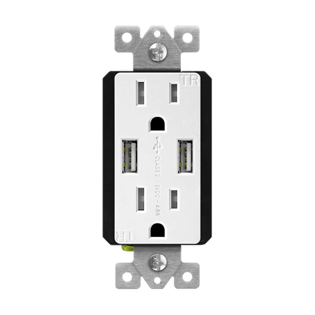 Enerlites 61501-TR2USB-CC  4.8A Ultra High Speed "Smart" USB Charger w/ 15A Tamper Resistant Duplex Receptacle
