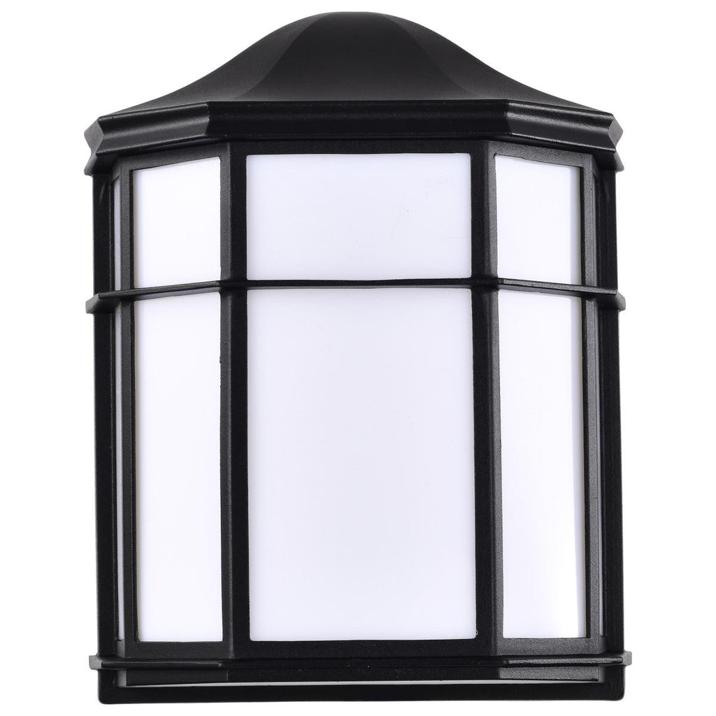 Nuvo 62-1397 14.5 watt LED Cage Lantern Exterior Wall Fixture, 7.80" Width x 9.85" Height, 3000K, 600 lumens, 50,000hr life, 120 Volt,  Dimming,White Acrylic Lens, Black Finish