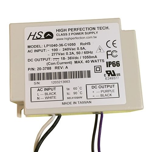 MagTech LP1040-36-C1050 40 watt Constant Current LED Driver, 120-240V Input, 18-36VDC Output, 1050mA Max Current Rating, IP66 Rated