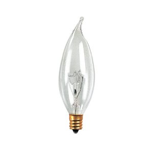 Halco 2001 15CA10/CL/130V Clear 15 watt CA10 Flame Tip Lamp, Candelabra (E12) base, 100 lumens, 2,000hr life, 130 volt. Not for sale in California: Not Title 20 Compliant. *Discontinued*