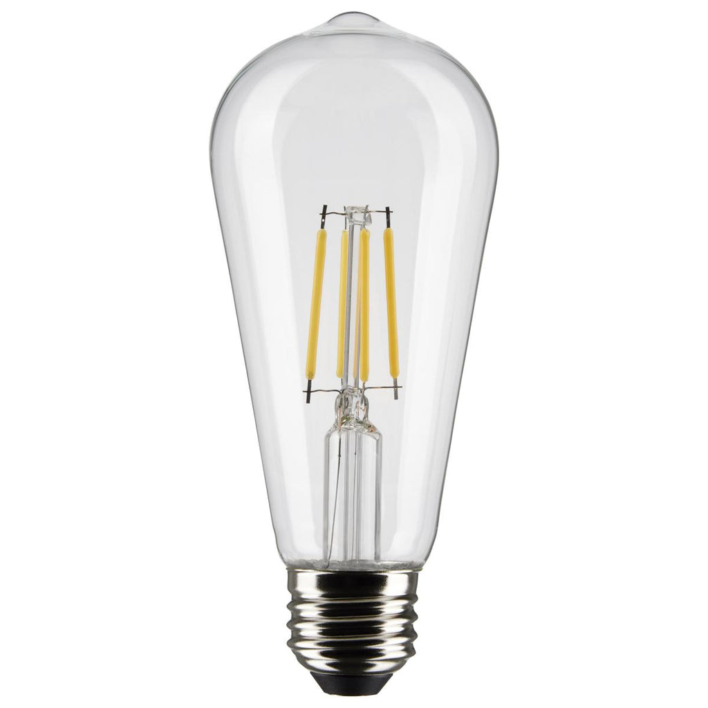 Satco S21360 5ST19/CL/LED/927/E26 5w Clear LED ST19 Vertical Filament Lamp, Medium (E26) Base, 2700K, 425 lumens, 15,000hr life, 90 CRI, 120v, Dimmable