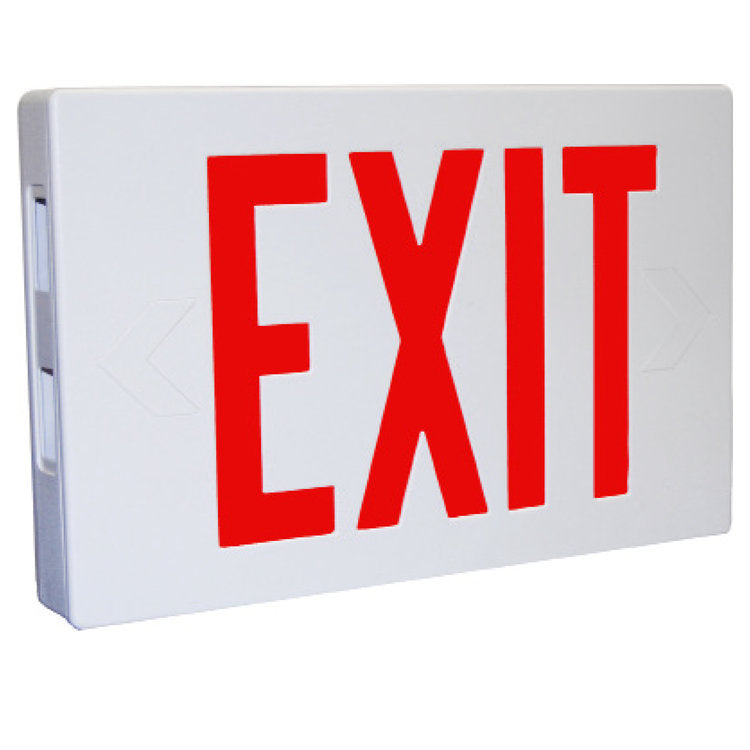 AstraLite TP-U-R-W-EM Red Lettering LED Exit Sign Fixture, Universal Mount, Battery Backup, 120-277 volt, White Thermoplastic Housing