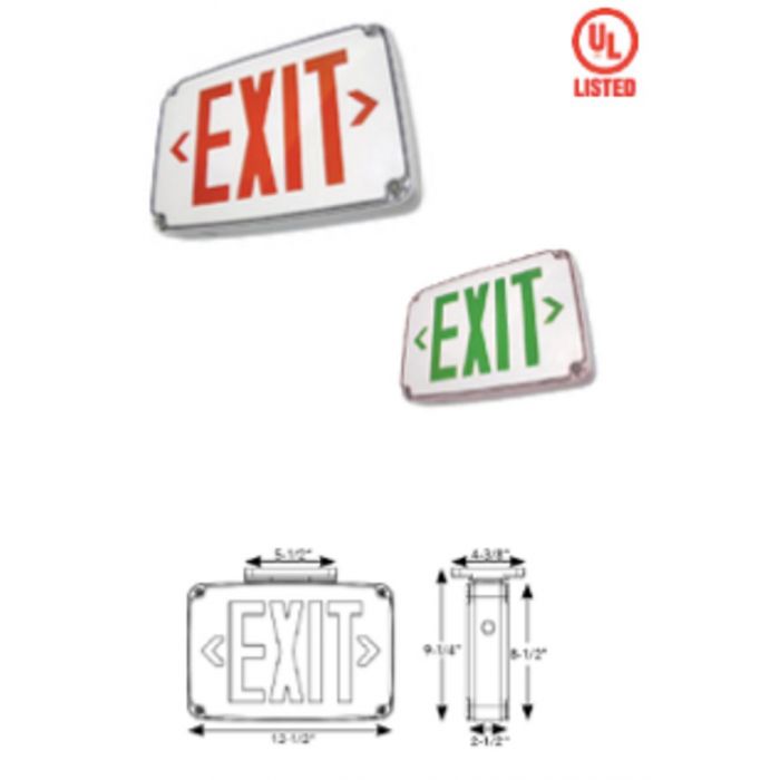 Westgate XT-WP-2RG-EM Red Lettering LED Exit Sign Fixture w/ Battery Backup, Double-Face, 120/277 volt, Wet Location, Gray Finish