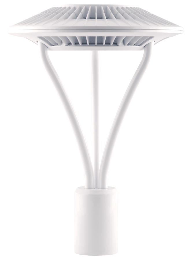 Rab ALED5T78W-US  78 watt LED Post Top Area Light Fixture, 16" x 22-1/2" tall, Fits 2-3/8" and 3" Tenons, Type V Distribution, Clear Tempered Glass lens, 5000K, 8335 lumens, 100,000hr life, 120-277 volt, Bronze Finish, Made in USA. *Discontinued*