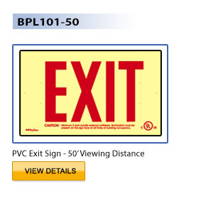 BPL BPL10150F-S-W-S-G Green Photoluminescent Exit Sign with Frame and Bracket, Surface Mount, Single Face, Green Letters
